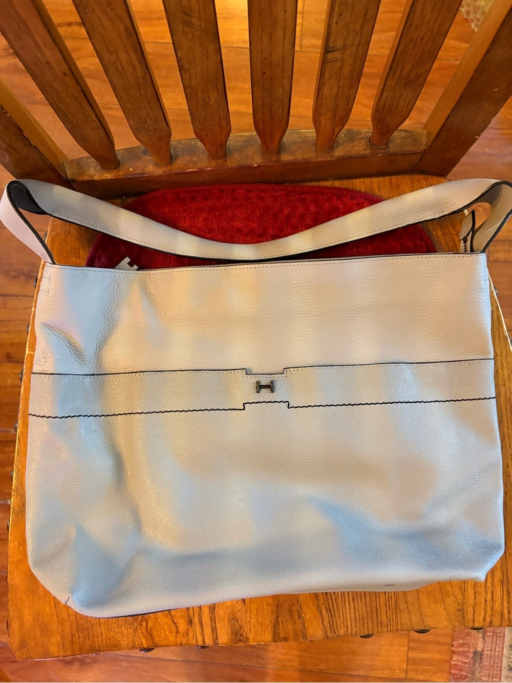 Halston Genuine Leather Gray Hobo Shoulder Bag Large Pebbled Leather H Logo
